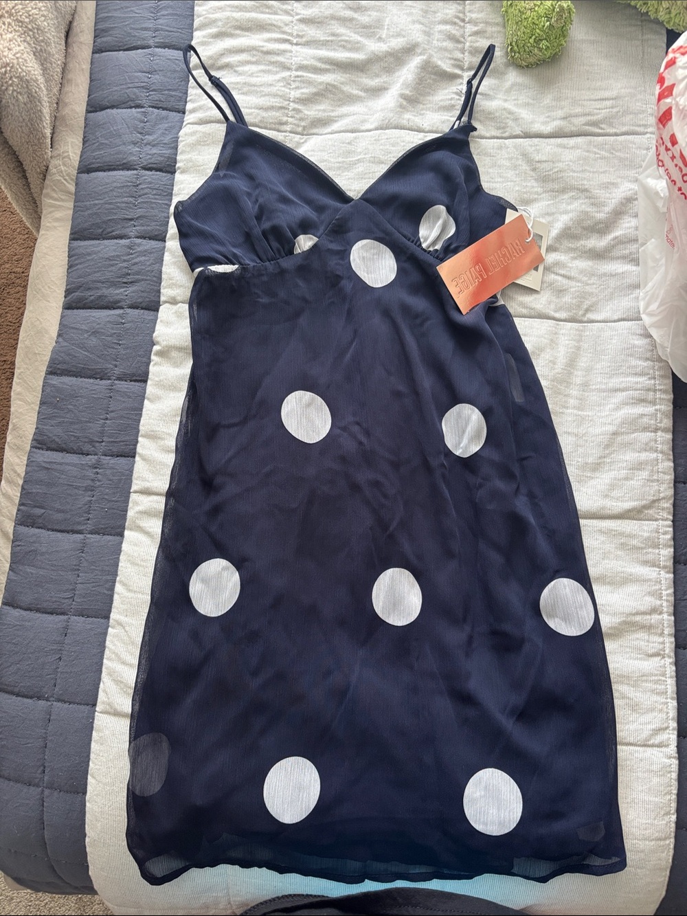 Navy & White Polka Dot Slip Mini Dress